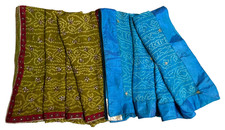 Vintage Sari Indian Bandhani Printed Sewing Dress Lot of 2 Sewing Used Material