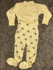 VTG Yellow Bear Flowers Footie Snap Pajamas 3T