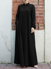 Open Front Zipper Abaya Dubai Muslim Women Dress Kaftan Islamic Ramadan Eid