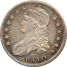 1810 Capped Bust Half Dollar 50C, Extremely Fine XF, Cleaned & Toned