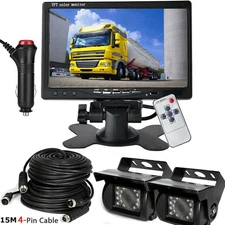 7" HD Monitor 2x IR Waterproof Rear View Reverse Camera for Truck RV Trailer Bus