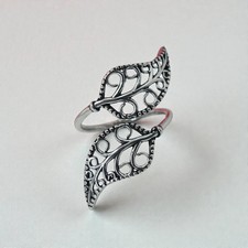 925 Silver Ring Leaf Filigree Botanical Nature Adjustable Dainty Statement