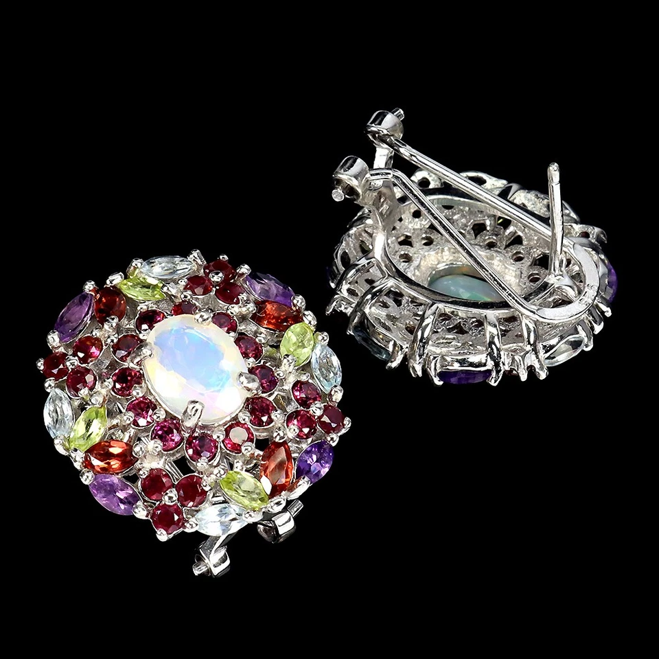 925 Sterlingsilber Ohrringe Oval Feuer Opal Amethyst Peridot No USA Einfuhr Fees - Bild 3 von 4