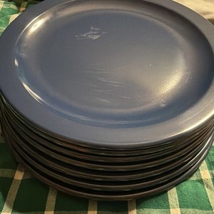 Vintage Dallas Ware Melamine Dinner Plates Set Of 7 STUNNING DARK BLUE 