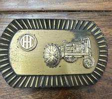International Harvester Co Farmall Tractor IH IHC Brass Belt Buckle Old Logo