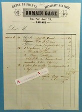 ● BAYONNE Romain GAGE Hôtel de France Restaurant 26 rue Port Neuf rare facture