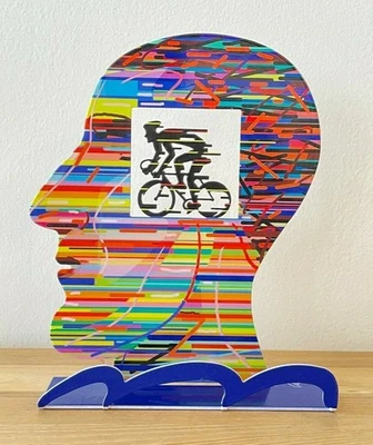 DAVID GERSTEIN handgefertigte Pop Art Metall Skulptur Kopf "Kopf Radfahrer" - Bild 1 von 4