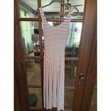 LOFT Womens XS Navy Blue White Striped Sleeveless Tie Waist Maxi Dress Nautical