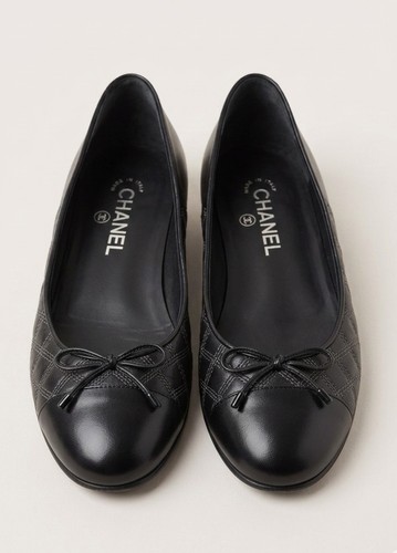 Chanel Ballet Flats Black Size 39.5 Bow Detail Quilted Leather READ DESCRIPTION!