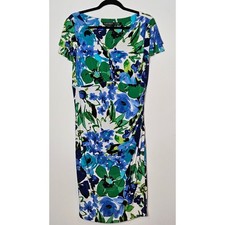 Lauren Ralph Lauren Womens 18 Floral Ruched Sheath Dress Cannes Blue Green