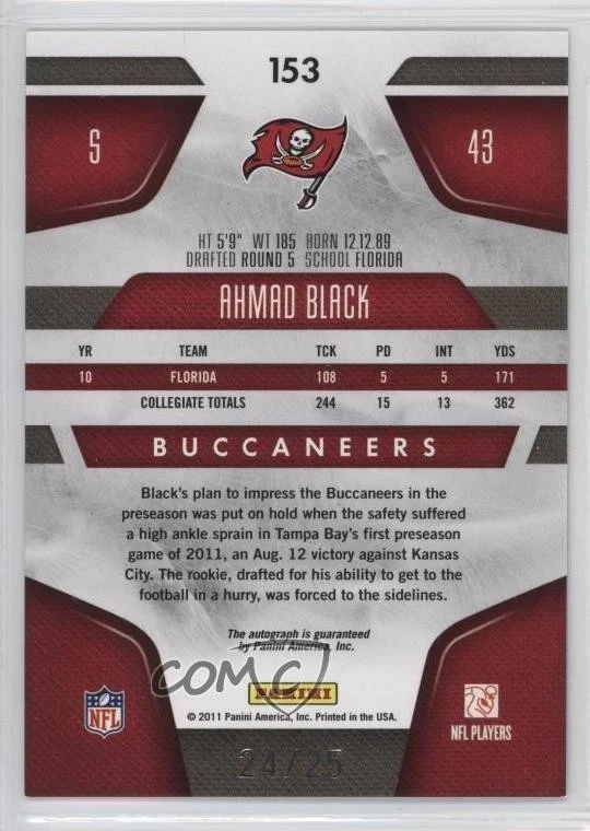 2011 Certified New Generation Mirror Gold /25 Ahmad Black #153 Rookie Auto RC - Image 2 of 2