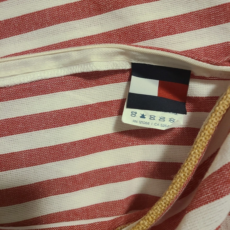 20x20 Tommy Hilfiger Red White Stripe Pillow Cover Burlap Rope Trim Zip Closure - Image 4 of 4