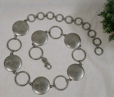 Metal Silvertone Adjustable Textured Concho Circle Cowgirl Western Belt S/M