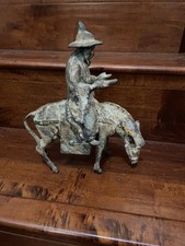"Estatua china de hierro fundido de colección hombre sabio leyendo en burro 10"" pesada 6 lb"