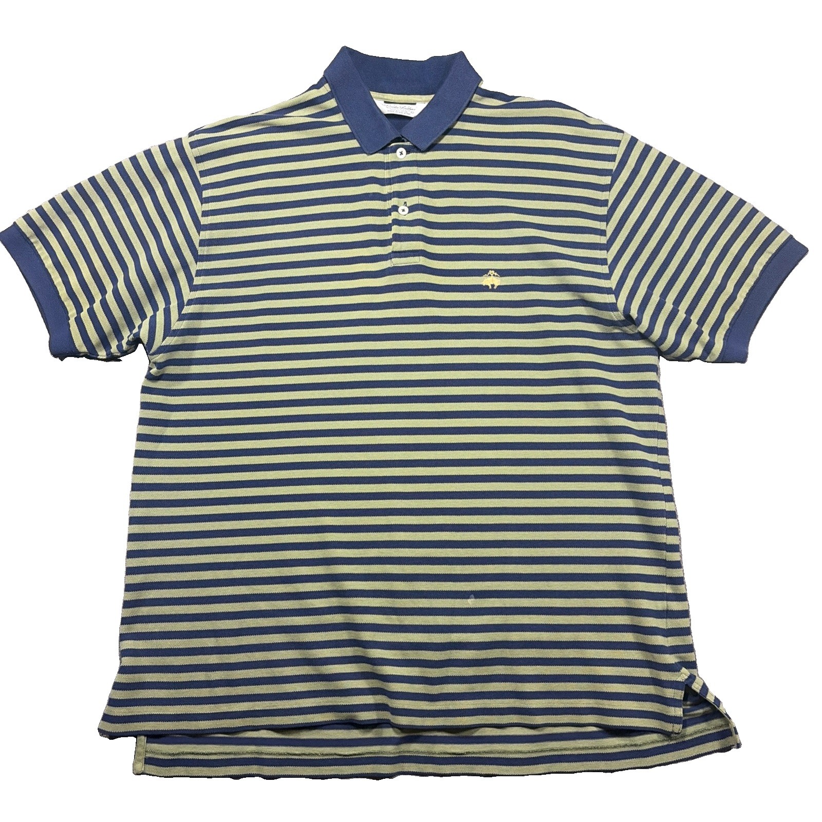 Vtg Brooks Brothers L Men’s Short Sleeve Polo Shirt Striped Blue Olive Blue Gold