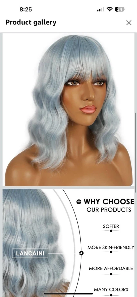 假发-银色/冰蓝色合成波浪头发带手镯女式角色扮演假发派对 — 第 2/4 张图片