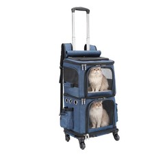 Double-Compartment Pet Carrier Backpack with Wheels for Small Cats and Dogs, ...