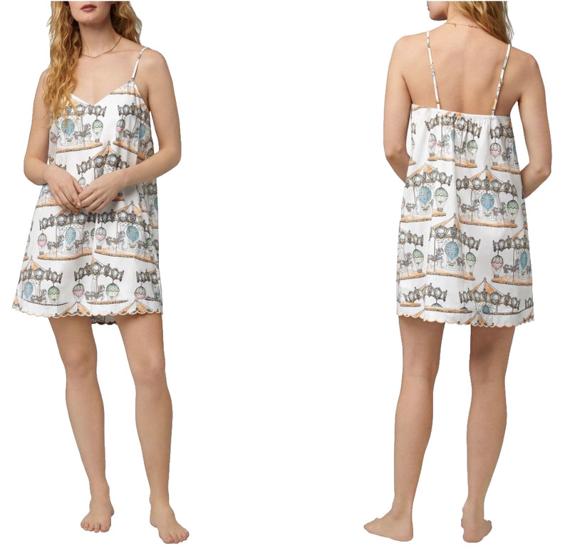 BEDHEAD Carousel Horse Organic Cotton Chemise Nightgown Chemise Pajama L NWT $98