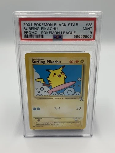 2001 POKEMON PROMO BLACK STAR POKEMON LEAGUE #28 SURFING PIKACHU PSA 9