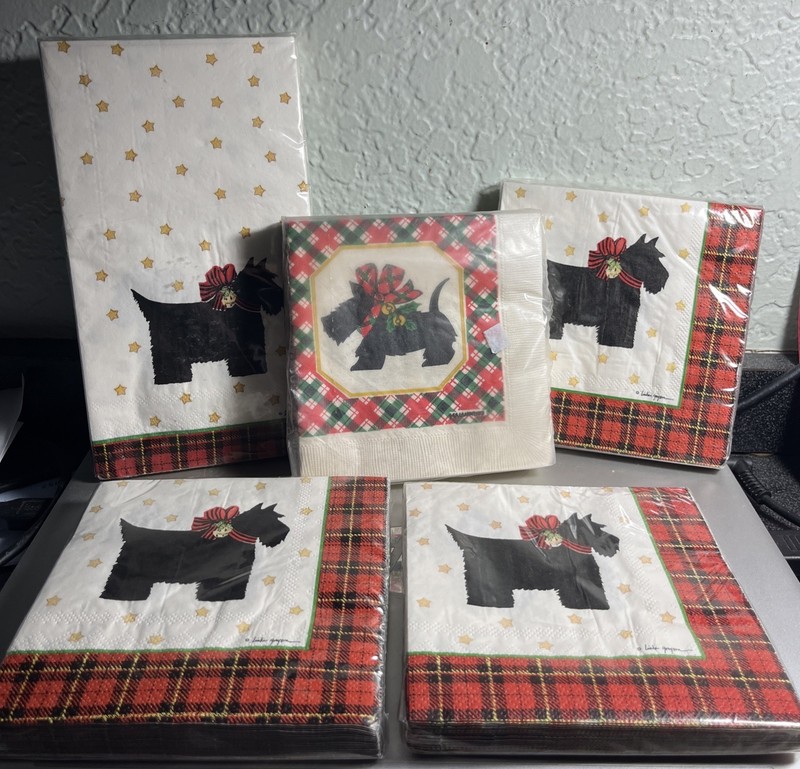 5 PACKS VTG SCOTTIE DOG SCOTTISH TERRIER CHRISTMAS PAPER NAPKINS