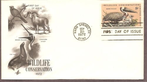 US SC # 1466 Wildlife Conservation - Pelícano marrón - FDC. Sello de Artcraft. - Imagen 1 de 1