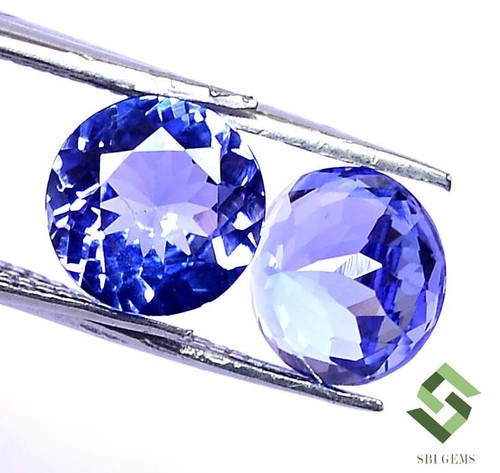 7 mm Certified Natural Tanzanite Round Cut Pair 2.77 CTS Faceted Loose Gemstones - Picture 4 of 6
