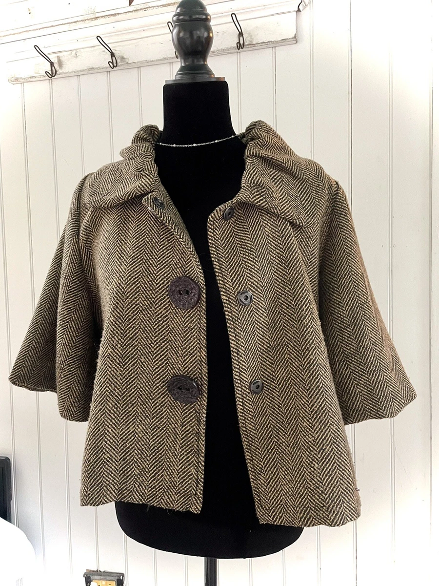 Isle Wool Bolero Jacket Herringbone 1 2 Sleeve Blazer Tan Brown