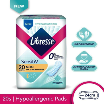 LIBRESSE SensitiV Maxi 24cm Non Wings 20 Pads - Hypoallergenic Pad