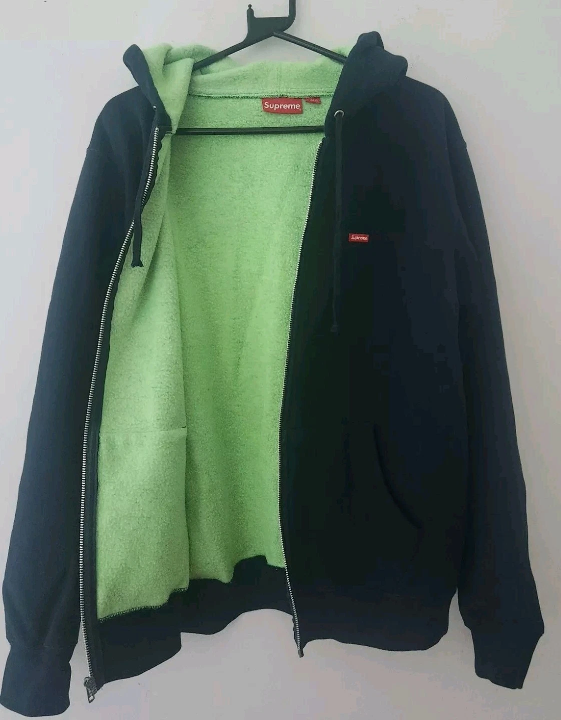 Sweat à capuche zippé SS18 Supreme Contrast taille M moyen sweat à capuche bleu marine citron vert