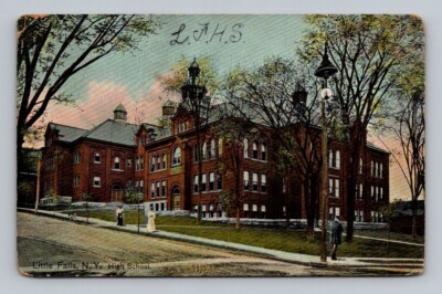 Postcard NY Little Falls New York High School Building Antique