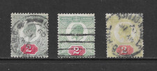 GREAT BRITAIN SCOTT 130/130b x 3 USED - 1902 2p YEL GRN & CAR - CAT $62.50