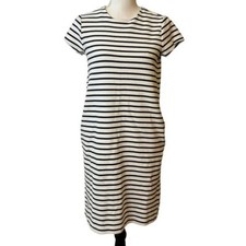 LAUREN Ralph Lauren Short Sleeve Ribbed Casual Dress Small Petite White Navy