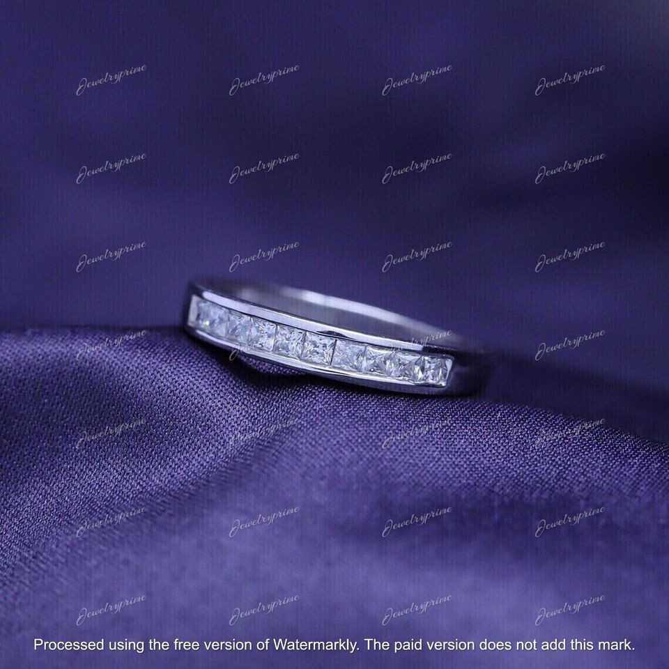 Wedding Band Ring 14k White Gold Plated 2ct Princess Cut Lab-Created Diamond-image