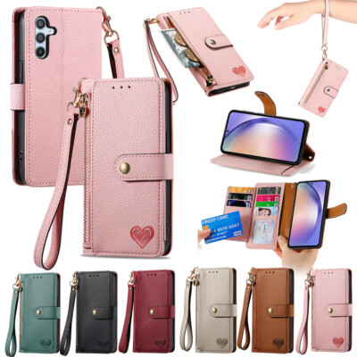 For Samsung Galaxy M53 5G M40S F23 Leather Wallet Phone Case With Wrist Strap
