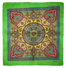 22"x22" Ornate Paisley Mosaic Multi Color Green 100% Cotton Bandana