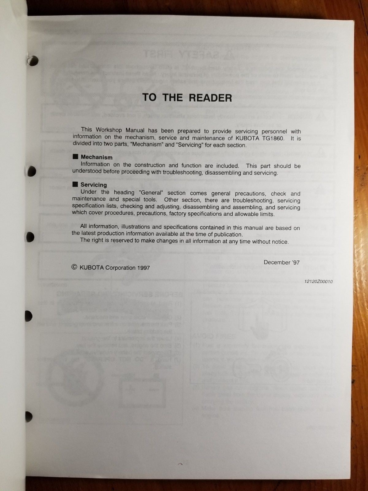 Kubota Tractor Workshop Manual TG 1860 ...