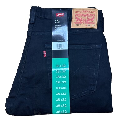 LEVIS Men's 511 Slim Stretch Cotton 5 Pocket Denim Jeans 38x32 BLACK Red Tab