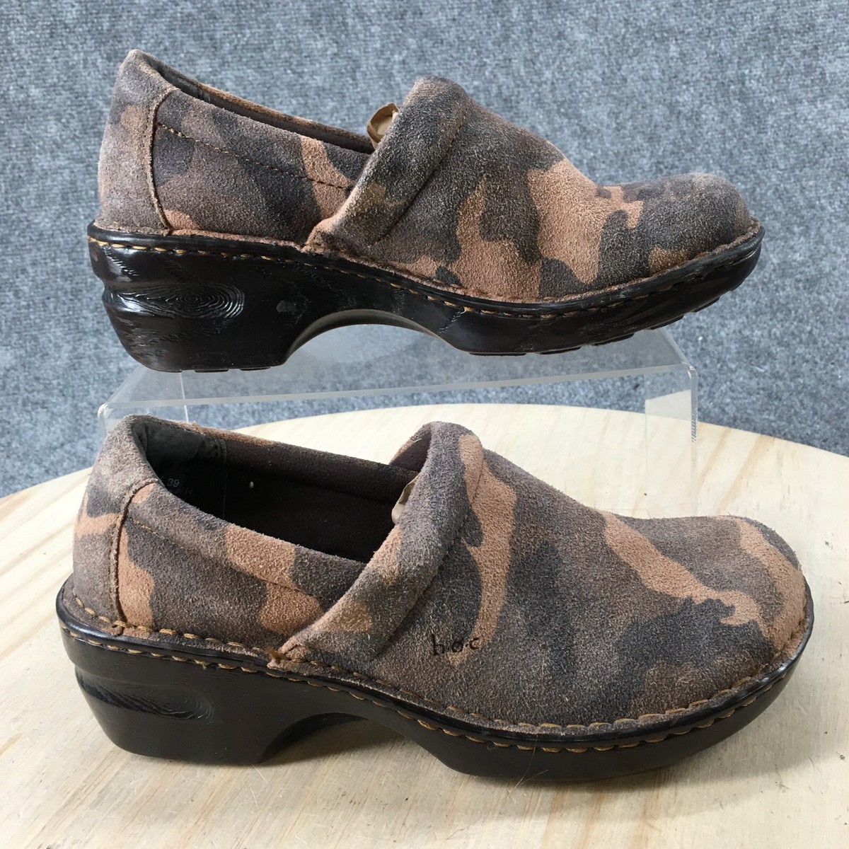 Boc Born Concept Shoes Womens M Work Clogs Heels C45716 Brown Suede Slip  On
