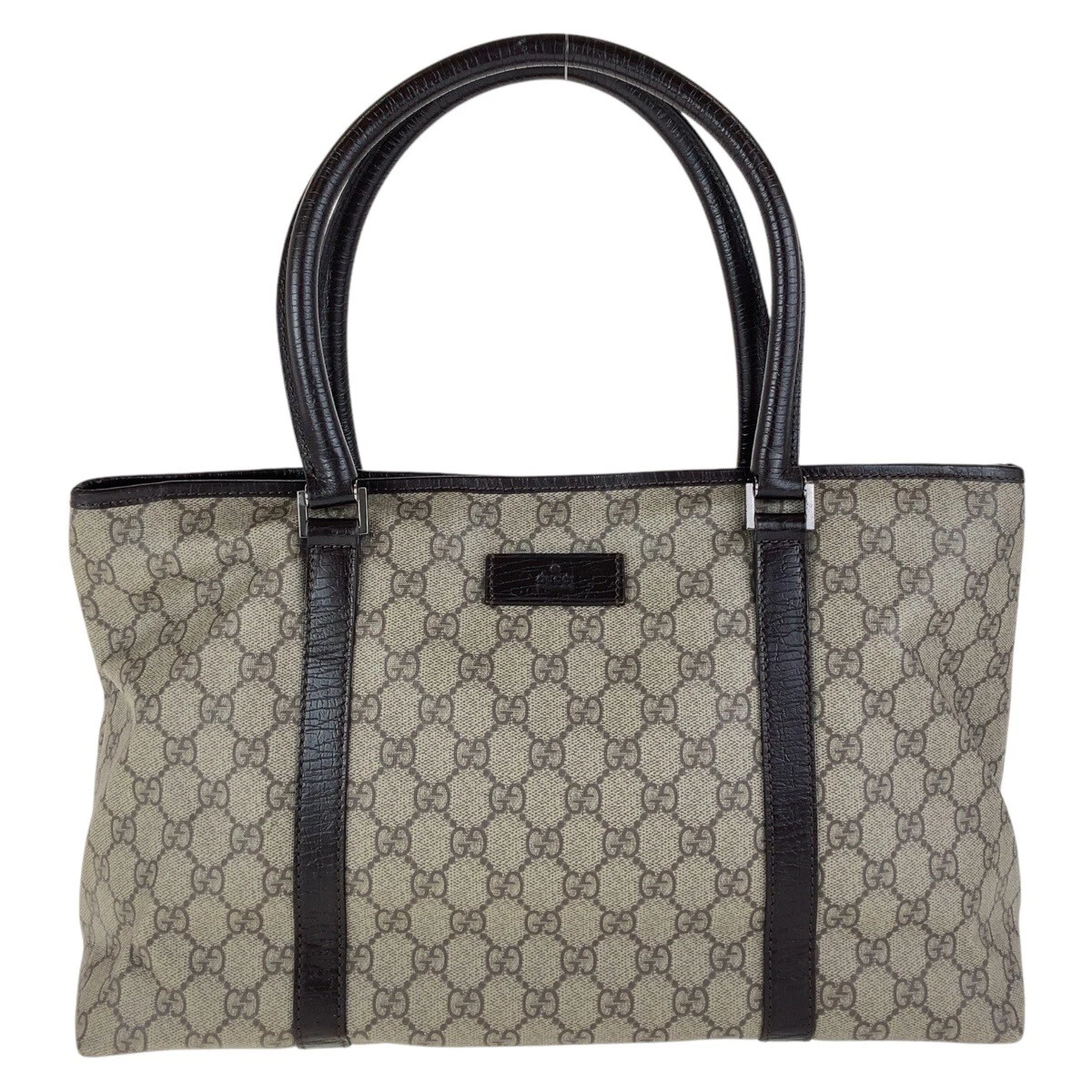 Sac fourre tout GUCCI 114595 marron gris argent matériel GG Supreme toile/cuir