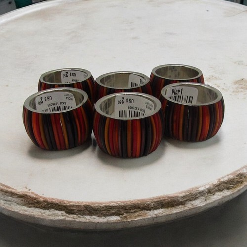 Set of 6 Striped Silver Tone Metal Napkin Rings