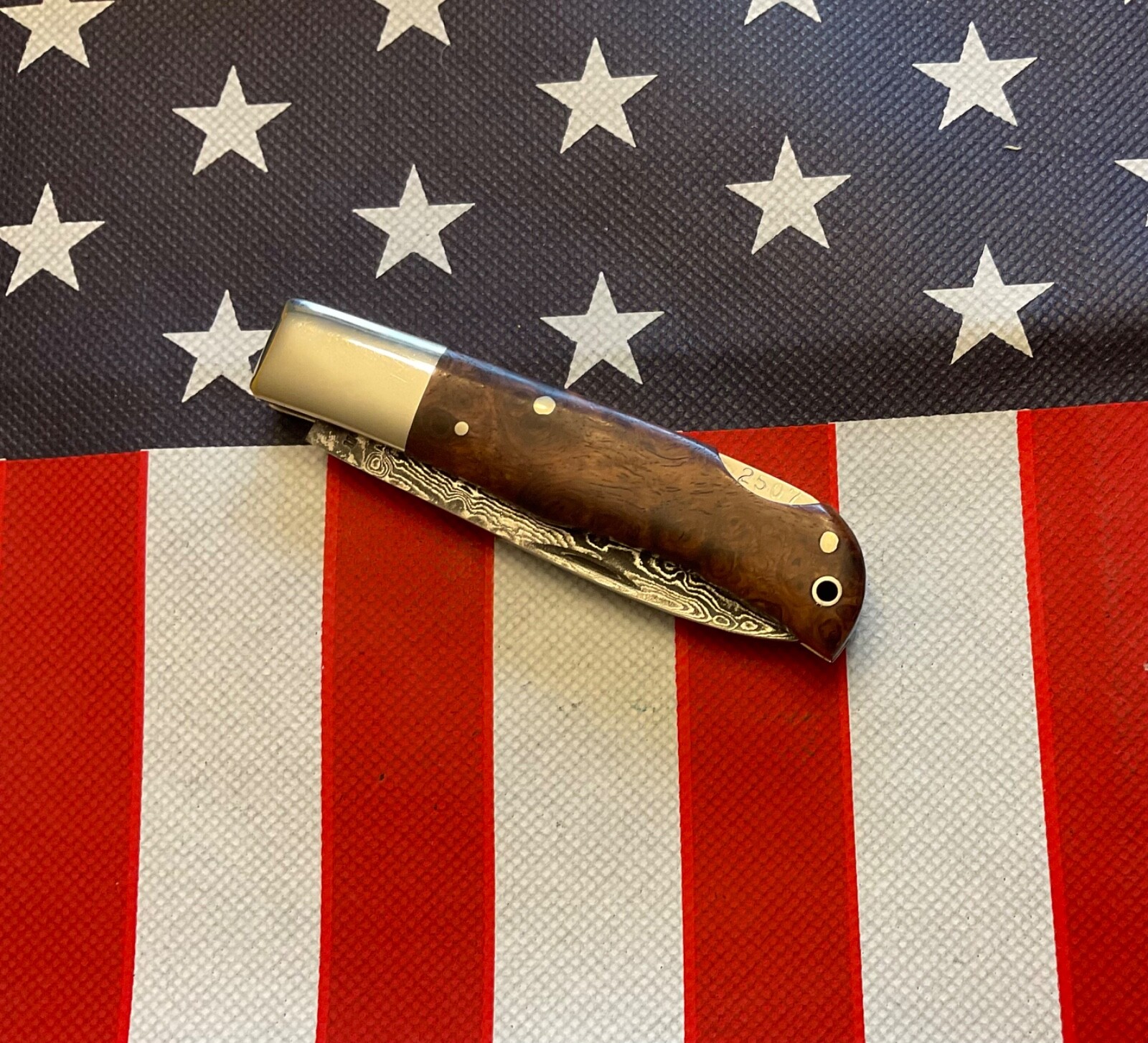 Rare AG Russell Rare Damascus Lockback Knife w/Burl Walnut scales eBay