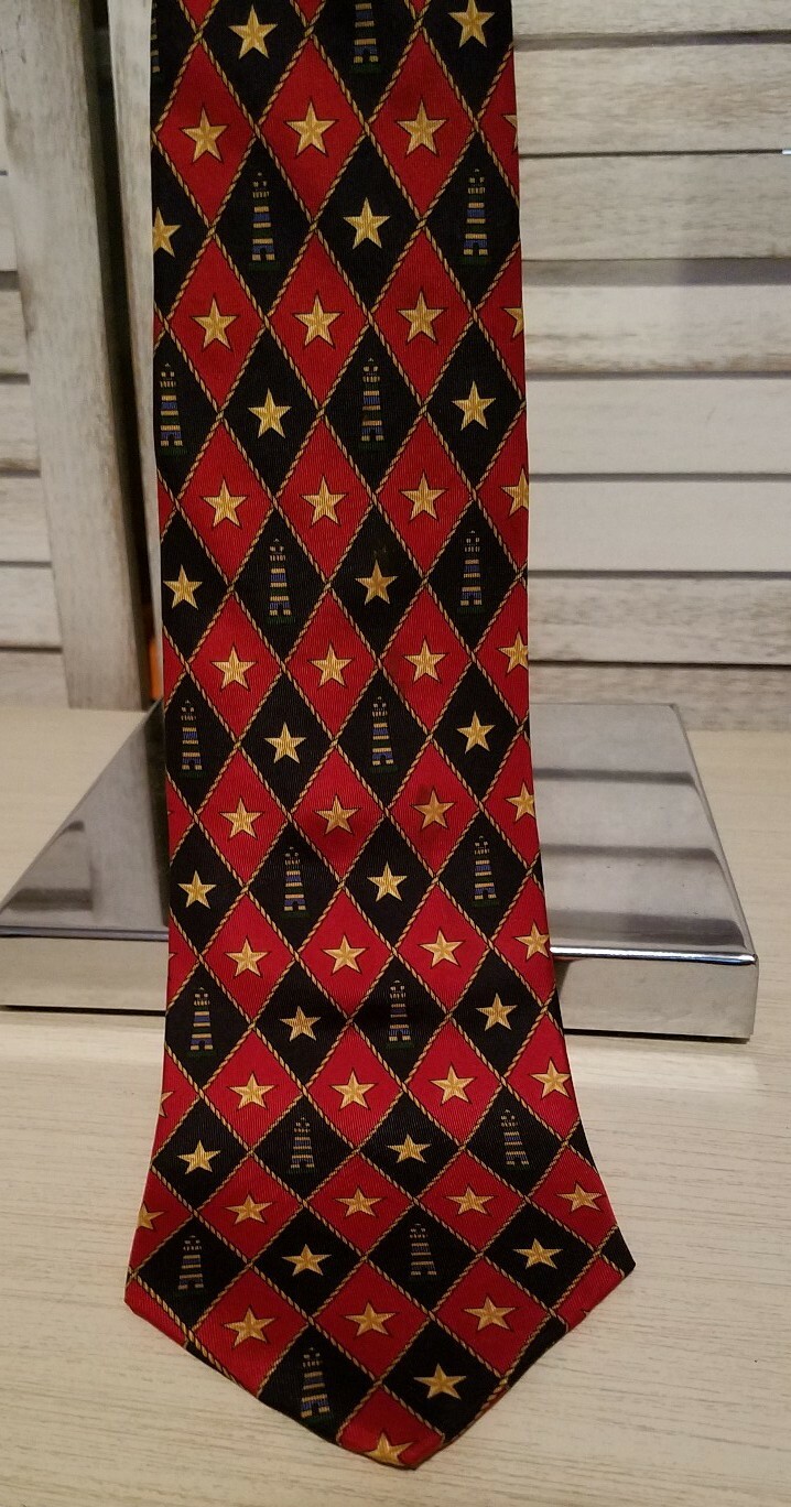 Tommy Hilfiger Mens Tie Red Blue Yellow Stars Lighthouses Classic Italian Silk  thumbnail 3