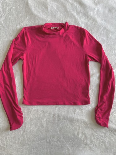 Long Sleeve Pink Cropped Shirt Top 