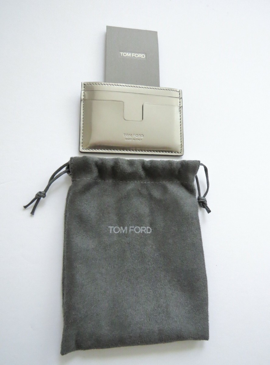TOM FORD Metallic Silver Calf Leather Wallet ID Credit Card Case