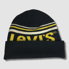  24 Levi's Kid's Boy's Blue Striped Logo Cuffed Beanie Hat One Size