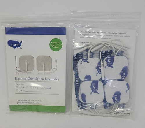 New Sealed EMSI 1.5" x 1.5" Electrical tens Stimulation Electrodes 16x2 Pack NEW