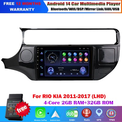 9'' Android 14 Car Stereo Bluetooth GPS Navigation USB DAB+ For KIA RIO 2011-2017