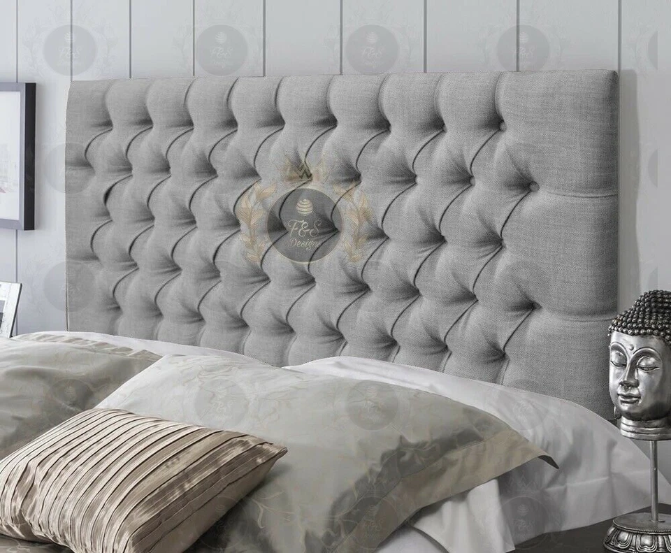 F&S DESIGNS CHESTERFIELD TURIN LINEN HEADBOARD - 24" SILVER - 4FT6 DOUBLE