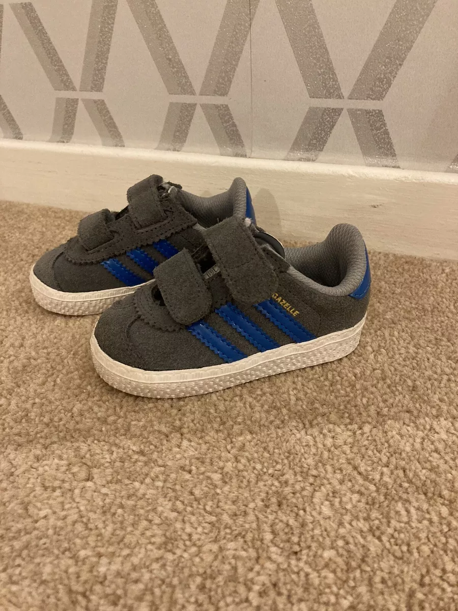 Gazelle Infants Trainers Toddlers Shoes Stripe Sneakers Grey Suede |