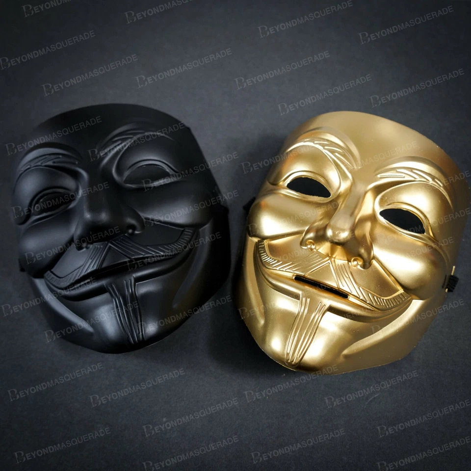 Máscara facial de Halloween de 2 piezas V para Vendetta Anonymous Guy Fawkes Foto 3 de 4